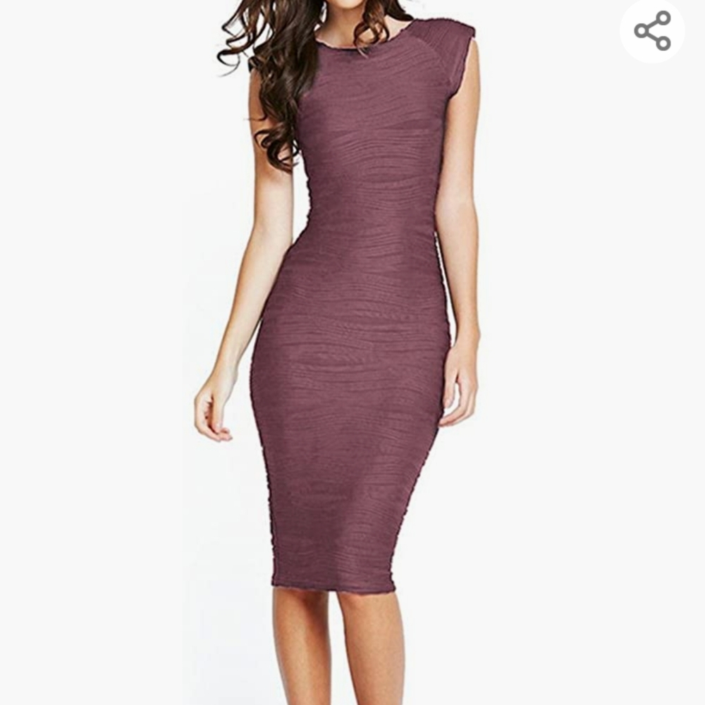 Purple Ish Midi Sleeveless Knee Length Party Dress